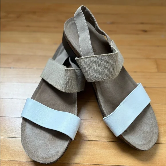 Munro Pisces Comfort Sandals Beige White Leather Women’s 10M Made in the USA - Picture 1 of 6